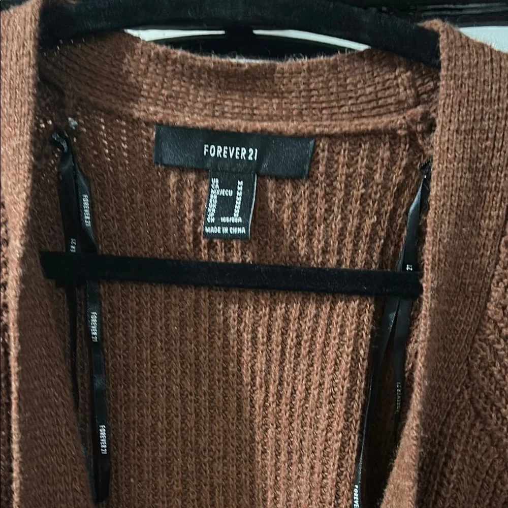 Brown Ribbed Open-Front Sweater - Picture 2 of 4